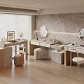 Modern Dressing Table Interior With Marble Top Round Mirror And Stool 3d model