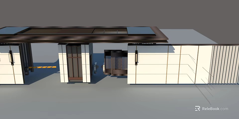 Modern Entrance Gate Architectural Design With Canopy Glass Door and Side Wall Structure 3d model 