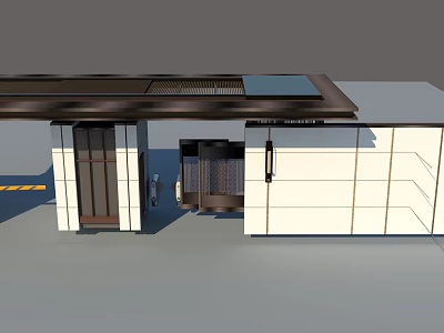 Modern Entrance Gate Architectural Design With Canopy Glass Door and Side Wall Structure 3d model