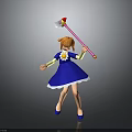 Anime Girl Character Creature With Orange Hair Blue Dress Yellow Flower And Pink Magical Wand