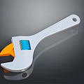 Adjustable Wrench With Orange Jaw Blue Spring White Handle And Reflection On Dark Surface