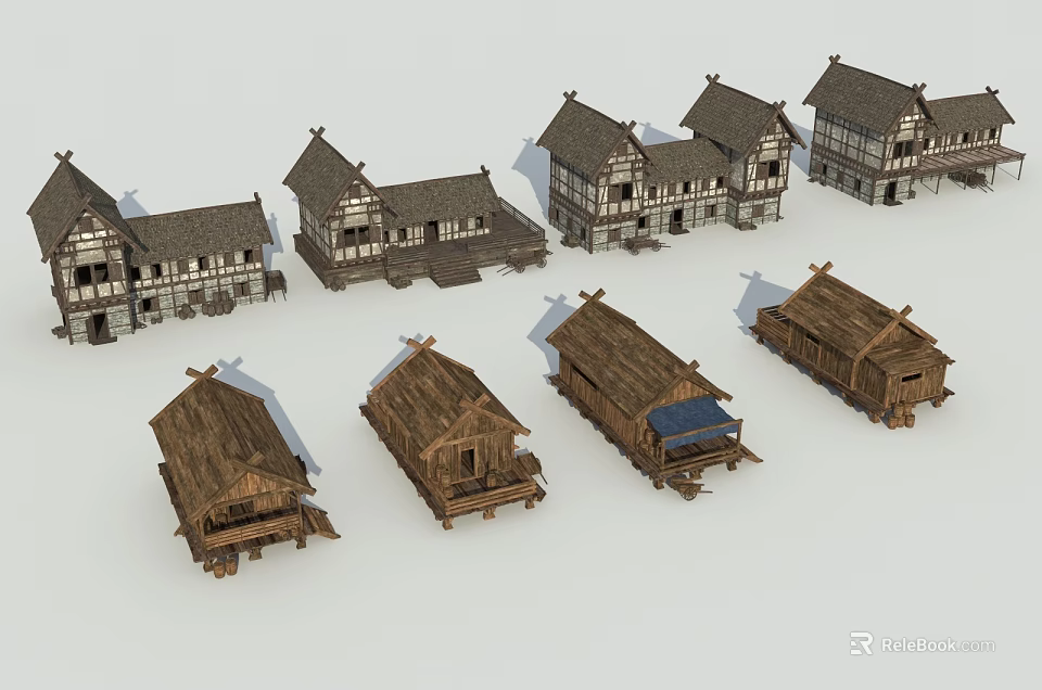Traditional Thatched House Models with Various Designs and Detailed Structures 3d model 