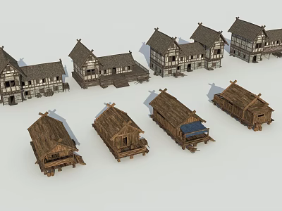 Traditional Thatched House Models with Various Designs and Detailed Structures 3d model
