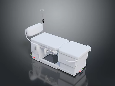 White Medical Examination Table with Adjustable Headrest IV Stand and Storage Compartments 3d model