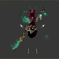 Fantasy Character Design With Red Hair Green Horns Green Flame Weapon And Boots