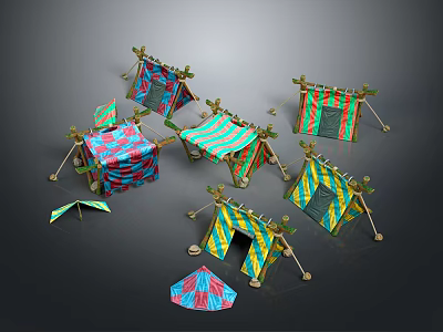 Colorful Small Children's Tent Furniture with Various Vibrant Patterns and Decorative Designs 3d model