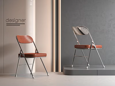 Modern Dining Chairs With Brown Leather Seats And Sleek Metal Frames In Interior 3d model