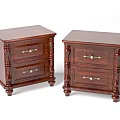 Pair of Dark Brown Wooden Bedside Tables with Two Drawers and Carved Legs