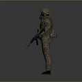 Military Game Movie Character In Camouflage Uniform With Helmet Gas Mask And Rifle