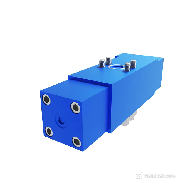 Blue Industrial Mechanical Valve Block With Multiple Bolt Holes And Ports 3d model 
