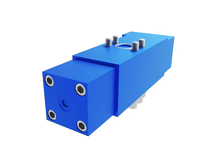 Blue Industrial Mechanical Valve Block With Multiple Bolt Holes And Ports 3d model