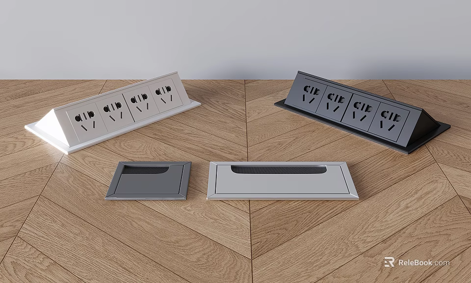 Modern White and Gray Switch Panels with Multiple Switches on Wooden Floor 3d model 