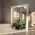 Decorative White Frame With Bamboo Plants Lotus Leaves Flowers And Light Shadows Against Gray Wall