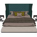 Modern Double Bed with Dark Green Chevron Headboard Pillows and Nightstands