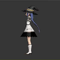 Magical Game Movie Character With Black Wizard Hat Blue Twin Braids White Dress And Boots