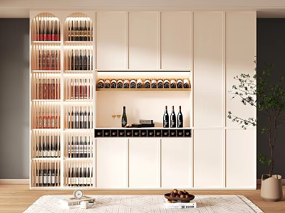 Modern Wine Cabinet Interior Design With Glass Doors And Wine Bottle Storage Shelves 3d model