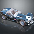 Dark Blue Vintage Race Car With Number 15 Union Jack Emblem And Brown Seats