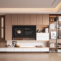 Modern TV Stand Design With Wooden Panels Open Shelves LED Lighting And Decorative Items