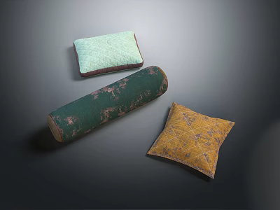 Light Green Square Green Cylindrical And Yellow Patterned Decorative Throw Pillows 3d model