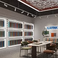 LATPAK Showroom Interior Featuring Organized Color Swatches Shelves Table And Chairs