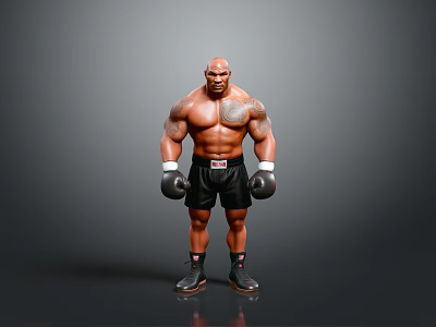 Muscular Man In Boxing Gloves And Shorts Standing Against Gray Background 3d model