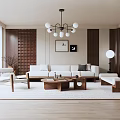 Modern Living Room Interior With White Sofa Coffee Table Chandelier And Wall Art