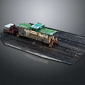 Old Rusty Train With Green Roof On Dark Railway Tracks