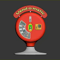 Oendo-matic Device With Red Body Circular Dial Yellow Buttons Digital Display And Silver Base