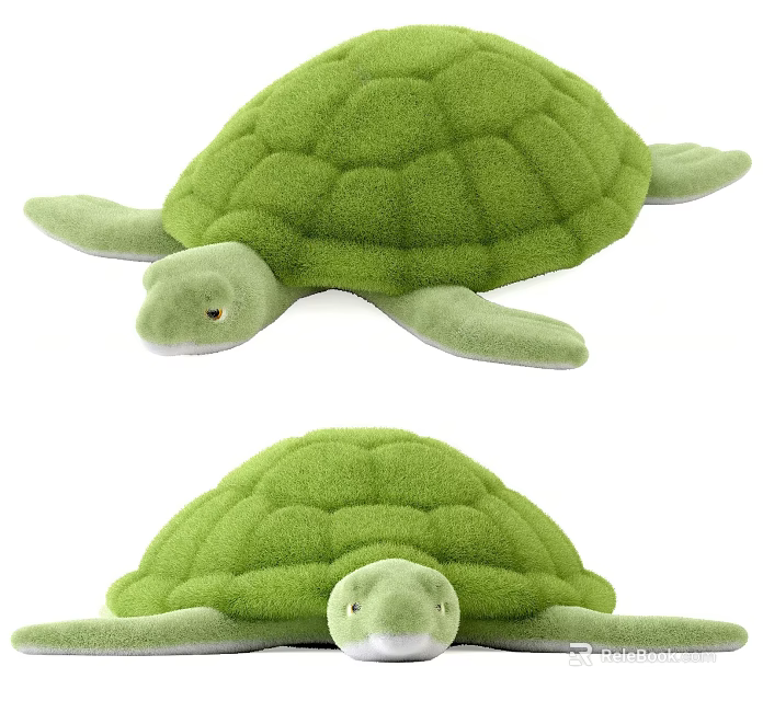 Green Turtle Plush Stuffed Toy With Soft Texture Front And Side Views 3d model