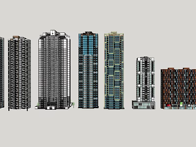 Modern High Rise Buildings With Various Architectural Facade Designs And Urban Styles 3d model