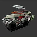 Futuristic Armored Mechanical Device With Red White Structure And Multiple Barrels