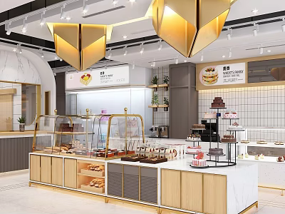 Sweet Dessert Shop Interior with Glass Display Cases and Tasty Pastries 3d model