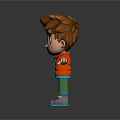 3D Cartoon Child With Brown Hair Blue Eyes Red Jacket Green Pants Arms Outstretched