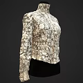 White High Neck Long Sleeve Lace Blouse With Floral Pattern And Elegant Design