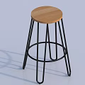 Modern Bar Stool With Round Wooden Seat And Black Metal Legs