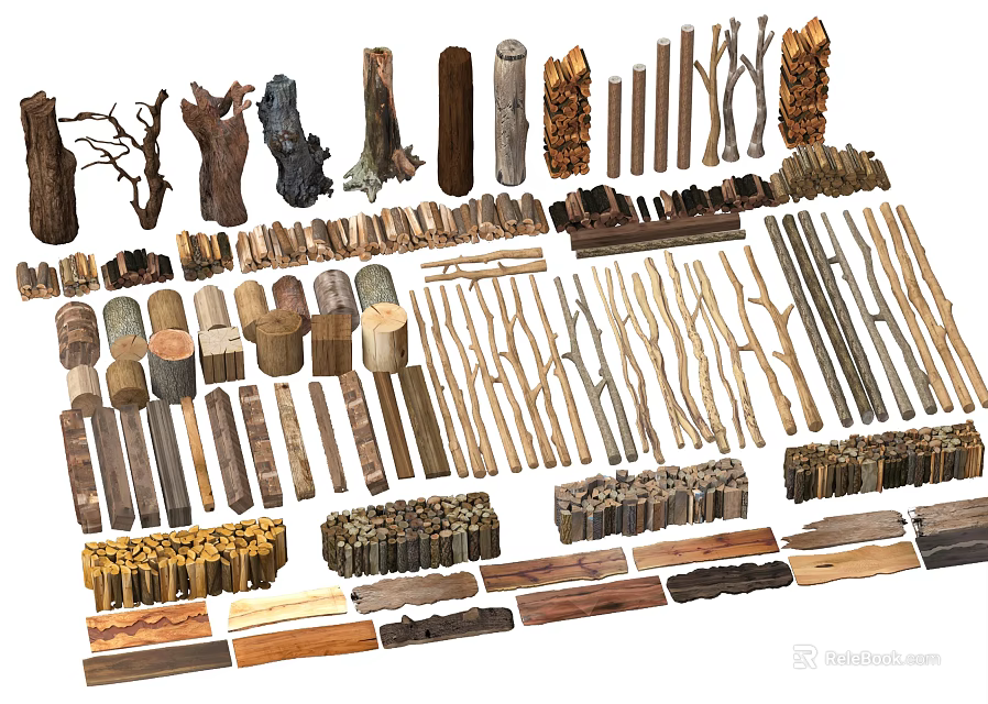Natural Stone And Wood Materials Collection With Various Shapes And Textures 3d model 