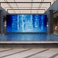 Modern SPA Sauna Interior Design With Swimming Pool Marble Walls And Green Plants