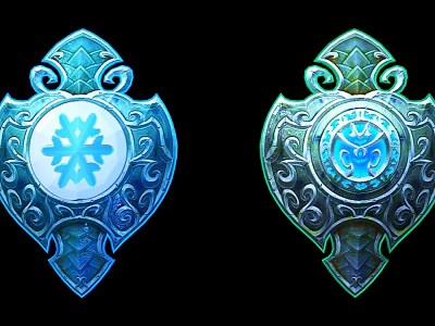 Elegant Blue and Green Shield Design With Snowflake and Emblem Decorative Patterns 3d model