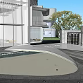 Modern Scenic Wall Landscape Design With Water Pool Walkway And Green Plants