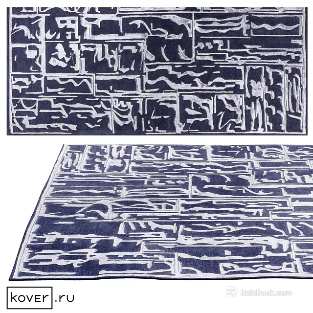 Square Rug With Blue And White Abstract Pattern For Modern Living Room Decor 3d model 