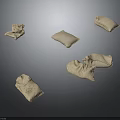 White Textured Fabric Bags Scattered On Gray Background With Various Shapes