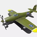 Vintage Green Fighter Plane With American Star Insignia Yellow Wing Tips And Propeller