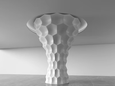 White Modern Sculptural Column With Honeycomb Hexagonal Texture In Minimalist Interior 3d model