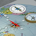 Decorative Compass Ornament Set With World Map Background And Multiple Styles 3d model