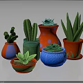 Colorful Succulent And Cactus Plants In Vibrant Decorative Pots With Various Designs