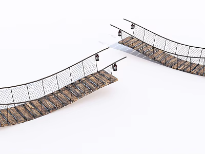 Landscape Bridge Design With Curved Wooden Deck And Black Metal Railings 3d model