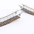 Landscape Bridge Design With Curved Wooden Deck And Black Metal Railings