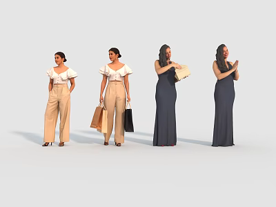 Stylish Women In Different Outfits Holding Shopping Bags Posing Together 3d model