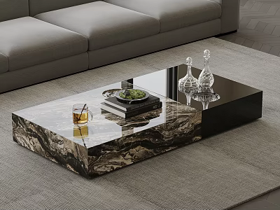 Modern Marble Coffee Table With Glass Cup Small Plant And Decorative Items 3d model