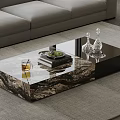 Modern Marble Coffee Table With Glass Cup Small Plant And Decorative Items